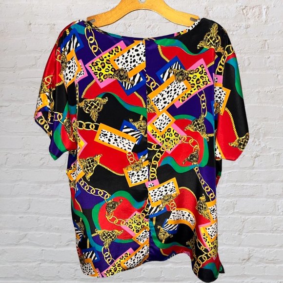 TR Bentley Woman Chain Animal Print Multi-colored Short Sleeve Top - 1X. - Picture 4 of 4